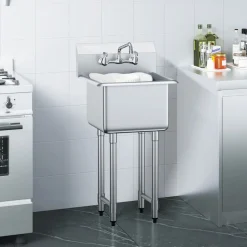 VEVOR Stainless Steel Prep & Utility Sink, 1 Compartment Free Standing Small Sink Include Faucet & legs, 18