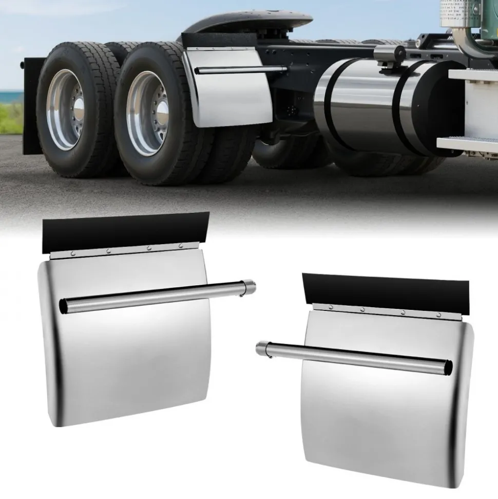 VEVOR Stainless Steel Quarter Fenders for Semi Trucks, 24" x 24" Semi Truck Fenders with Tube Bracket and Mounting Hardware, 1 Pair Right & Left Quarter Fender Set, Fit for Freightliner, Peterbilt