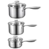 VEVOR Stainless Steel Saucepan Set, 1 QT & 2 QT & 3 QT Saucepans with Glass Lids, Multipurpose Nonstick Stainless Steel Sauce Pot with Ergonomic Handle, Friendly for Oven, Dishwasher, Induction Cooker