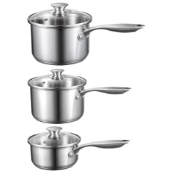 VEVOR Stainless Steel Saucepan Set, 1 QT & 2 QT & 3 QT Saucepans with Glass Lids, Multipurpose Nonstick Stainless Steel Sauce Pot with Ergonomic Handle, Friendly for Oven, Dishwasher, Induction Cooker