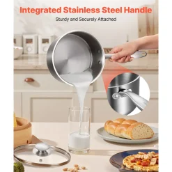 VEVOR Stainless Steel Saucepan Set, 1 QT & 2 QT & 3 QT Saucepans with Glass Lids, Multipurpose Nonstick Stainless Steel Sauce Pot with Ergonomic Handle, Friendly for Oven, Dishwasher, Induction Cooker