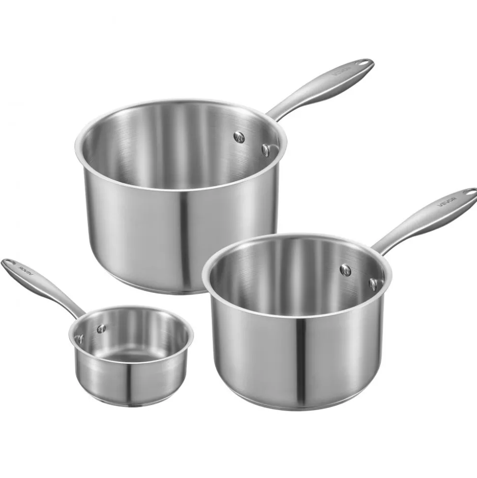 VEVOR Stainless Steel Saucepan Set, 1 QT & 2 QT & 3 QT Saucepans with Glass Lids, Multipurpose Nonstick Stainless Steel Sauce Pot with Ergonomic Handle, Friendly for Oven, Dishwasher, Induction Cooker