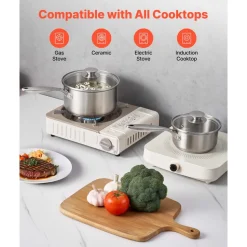 VEVOR Stainless Steel Saucepan Set, 1 QT & 2 QT & 3 QT Saucepans with Glass Lids, Multipurpose Nonstick Stainless Steel Sauce Pot with Ergonomic Handle, Friendly for Oven, Dishwasher, Induction Cooker