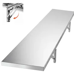 VEVOR Stainless Steel Shelf 12" x 72" Foldable Wall Mount Floating Shelf, Heavy-Duty Commercial Shelves with Brackets, 300LBS Capacity, Easy to Clean, Suitable for Restaurant, Home Kitchen, Garage