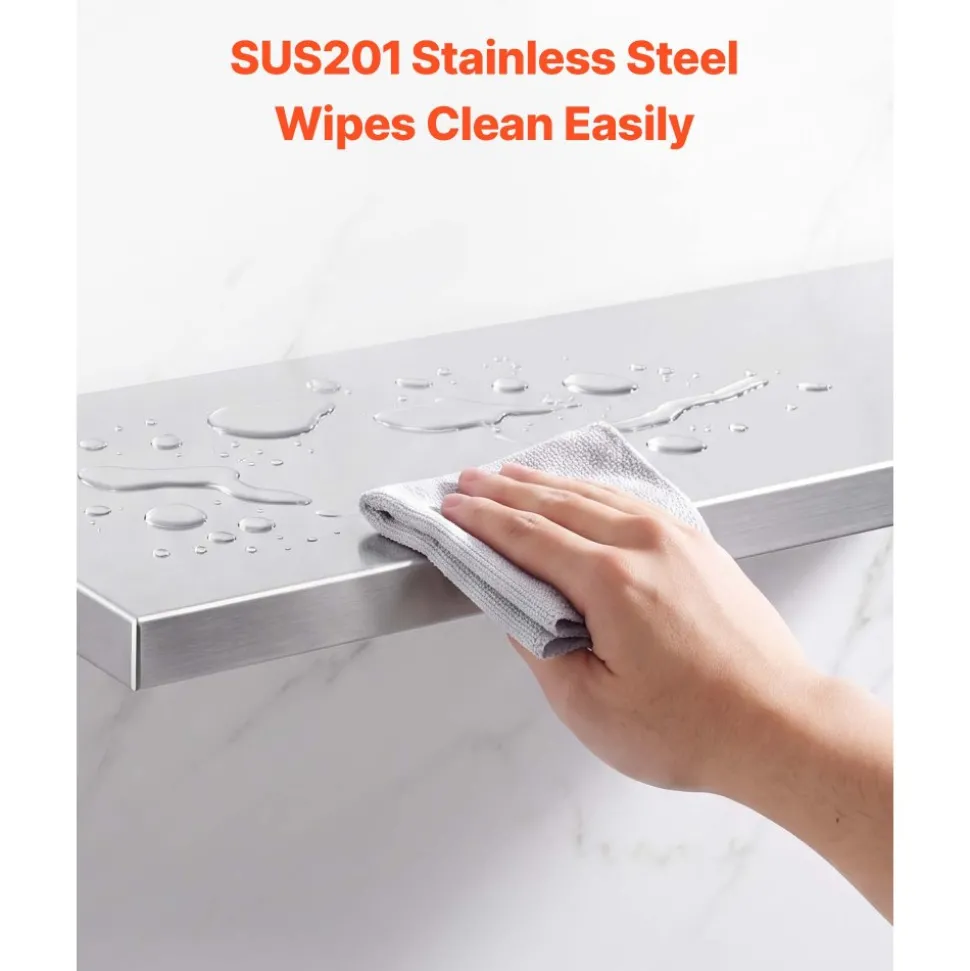 VEVOR Stainless Steel Shelf 12" x 72" Foldable Wall Mount Floating Shelf, Heavy-Duty Commercial Shelves with Brackets, 300LBS Capacity, Easy to Clean, Suitable for Restaurant, Home Kitchen, Garage