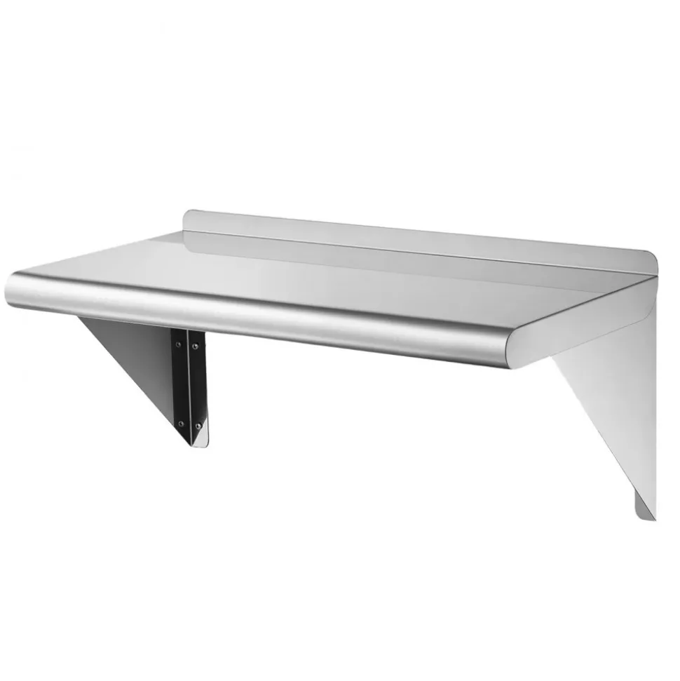 VEVOR Stainless Steel Shelf 12" x 24" Commercial Wall Mount Floating Shelf, Heavy-Duty Storage Rack with Brackets, 250LBS Strong Capacity, Easy to Clean, Suitable for Restaurant, Home Kitchen, Garage