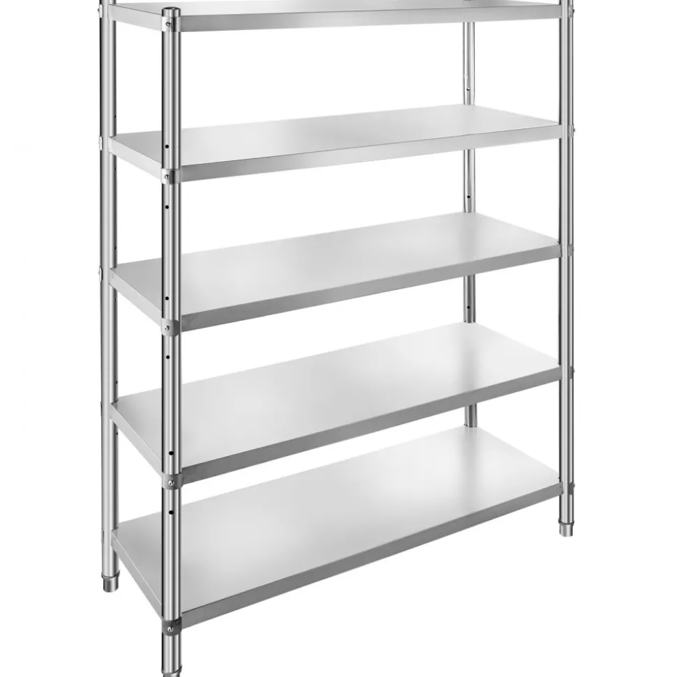 VEVOR Stainless Steel Shelves 48x18.5 Inch 5 Tier Adjustable Shelf Storage Unit Stainless Steel Rack Shelving Heavy Duty Shelving for Kitchen Commercial Office Garage Storage 330lb Per Shelf