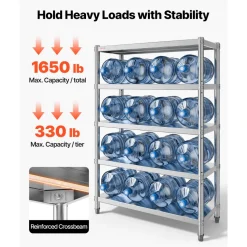 VEVOR Stainless Steel Shelves 48x18.5 Inch 5 Tier Adjustable Shelf Storage Unit Stainless Steel Rack Shelving Heavy Duty Shelving for Kitchen Commercial Office Garage Storage 330lb Per Shelf