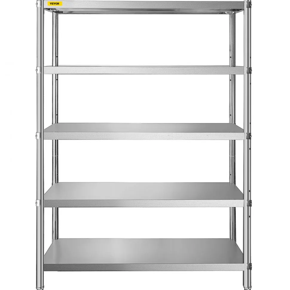 VEVOR Stainless Steel Shelves 48x18.5 Inch 5 Tier Adjustable Shelf Storage Unit Stainless Steel Rack Shelving Heavy Duty Shelving for Kitchen Commercial Office Garage Storage 330lb Per Shelf