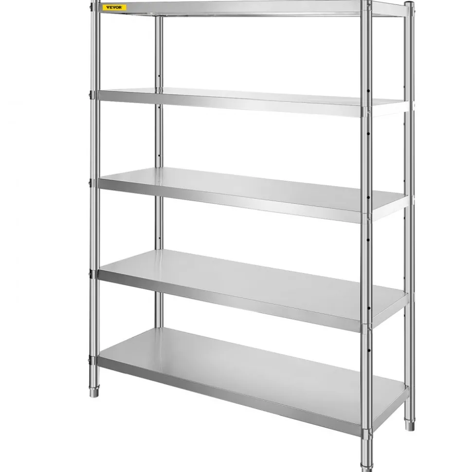 VEVOR Stainless Steel Shelves 48x18.5 Inch 5 Tier Adjustable Shelf Storage Unit Stainless Steel Rack Shelving Heavy Duty Shelving for Kitchen Commercial Office Garage Storage 330lb Per Shelf