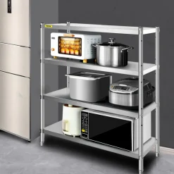 VEVOR Stainless Steel Shelving 46.8x18.5 Inch 4 Tier Adjustable Shelf Storage Unit Stainless Steel Heavy Duty Shelving for Kitchen Commercial Office Garage Storage 330lb Per Shelf