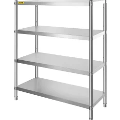 VEVOR Stainless Steel Shelving 46.8x18.5 Inch 4 Tier Adjustable Shelf Storage Unit Stainless Steel Heavy Duty Shelving for Kitchen Commercial Office Garage Storage 330lb Per Shelf