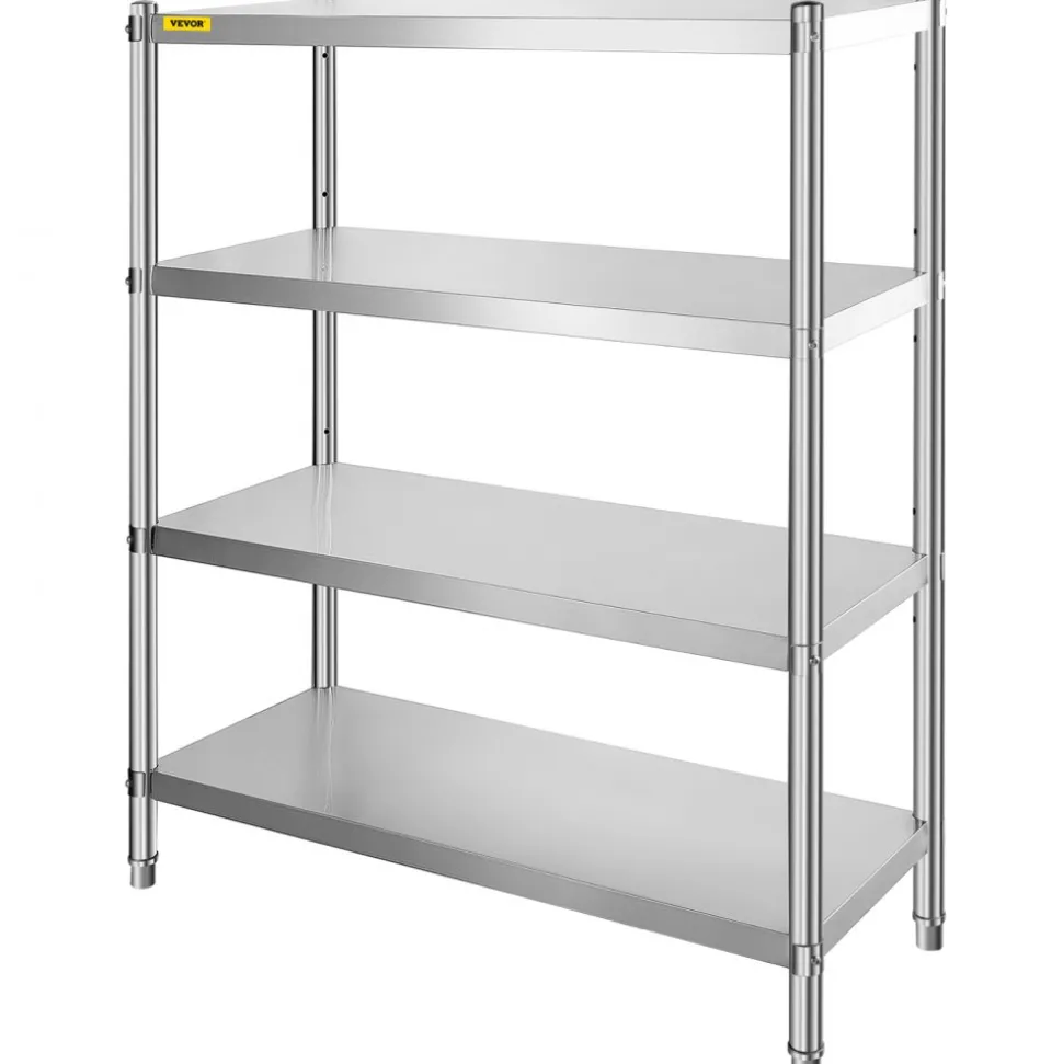 VEVOR Stainless Steel Shelving 46.8x18.5 Inch 4 Tier Adjustable Shelf Storage Unit Stainless Steel Heavy Duty Shelving for Kitchen Commercial Office Garage Storage 330lb Per Shelf