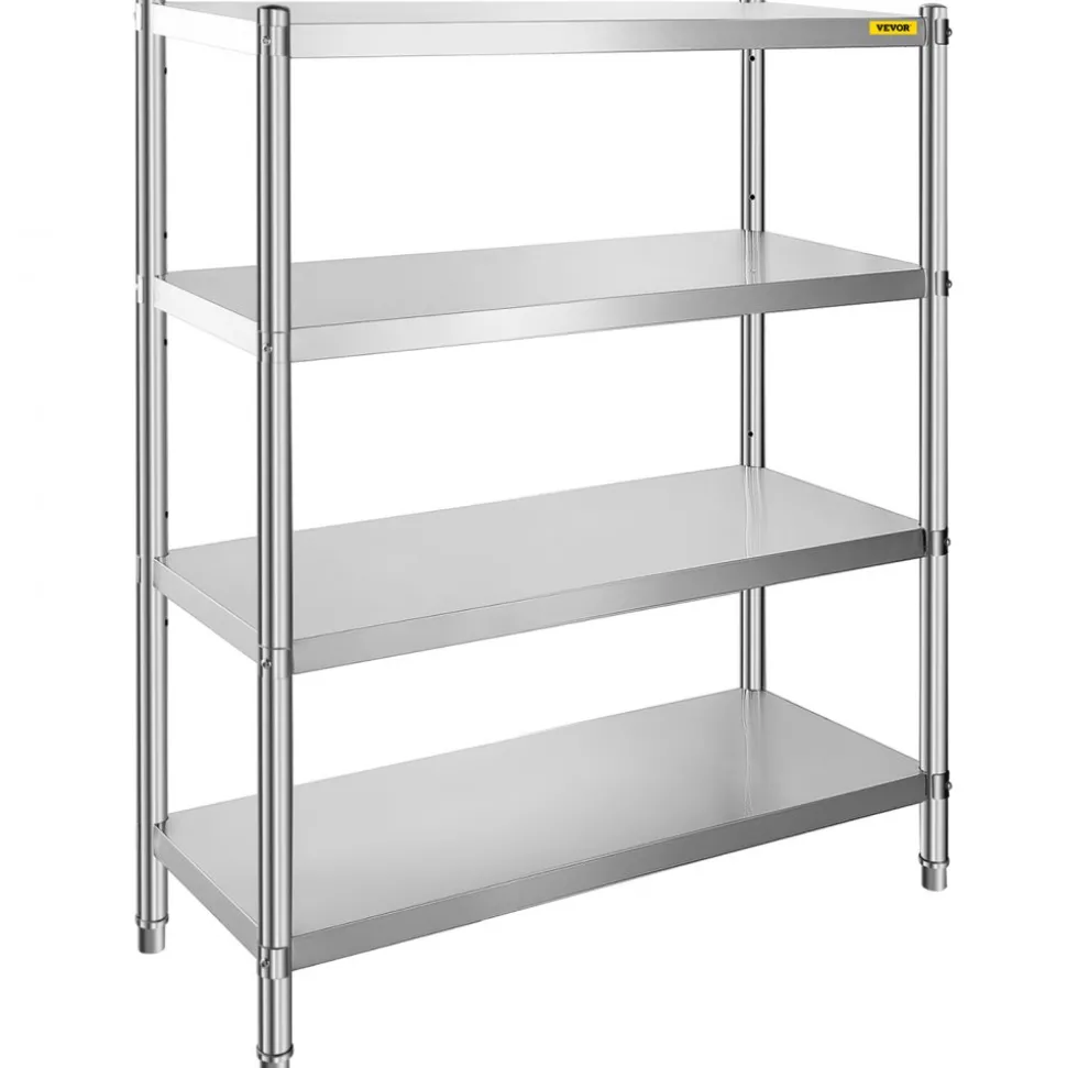 VEVOR Stainless Steel Shelving 46.8x18.5 Inch 4 Tier Adjustable Shelf Storage Unit Stainless Steel Heavy Duty Shelving for Kitchen Commercial Office Garage Storage 330lb Per Shelf