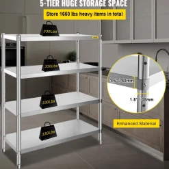 VEVOR Stainless Steel Shelving 46.8x18.5 Inch 4 Tier Adjustable Shelf Storage Unit Stainless Steel Heavy Duty Shelving for Kitchen Commercial Office Garage Storage 330lb Per Shelf