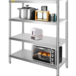 VEVOR Stainless Steel Shelving 46.8x18.5 Inch 4 Tier Adjustable Shelf Storage Unit Stainless Steel Heavy Duty Shelving for Kitchen Commercial Office Garage Storage 330lb Per Shelf