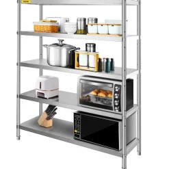VEVOR Stainless Steel Shelving 60x18.5 Inch 5 Tier Adjustable Shelf Storage Unit Stainless Steel Heavy Duty Shelving for Kitchen Commercial Office Garage Storage 330lb Per Shelf