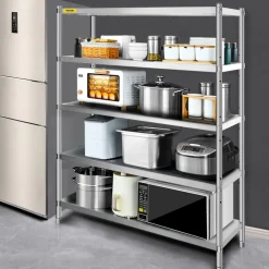 VEVOR Stainless Steel Shelving 60x18.5 Inch 5 Tier Adjustable Shelf Storage Unit Stainless Steel Heavy Duty Shelving for Kitchen Commercial Office Garage Storage 330lb Per Shelf