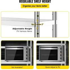 VEVOR Stainless Steel Shelving 60x18.5 Inch 5 Tier Adjustable Shelf Storage Unit Stainless Steel Heavy Duty Shelving for Kitchen Commercial Office Garage Storage 330lb Per Shelf