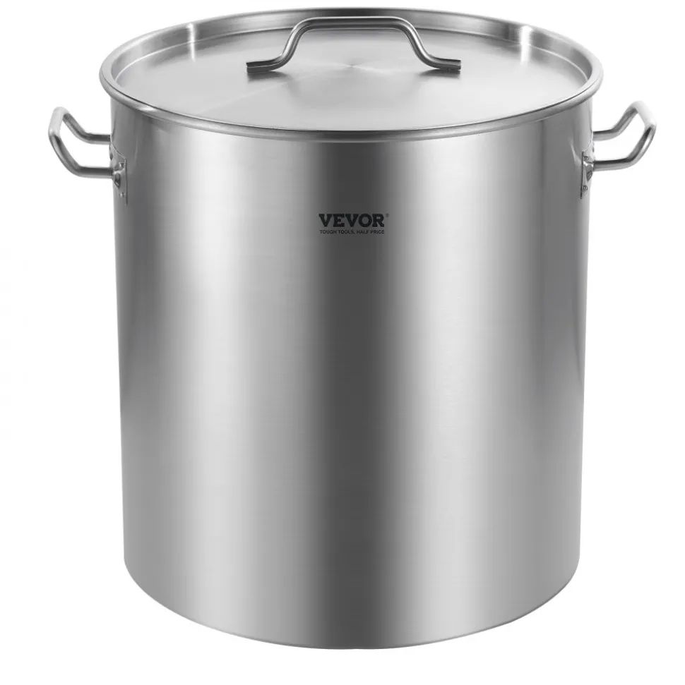 VEVOR Stainless Steel Stockpot, 54L Large Cooking Pots, Cookware Sauce Pot with Basket, Lid, and Handle, Heavy Duty Commercial Grade Stock Pot, Sanding Treatment, for Large Groups Events Silver