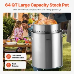 VEVOR Stainless Steel Stockpot, 54L Large Cooking Pots, Cookware Sauce Pot with Basket, Lid, and Handle, Heavy Duty Commercial Grade Stock Pot, Sanding Treatment, for Large Groups Events Silver
