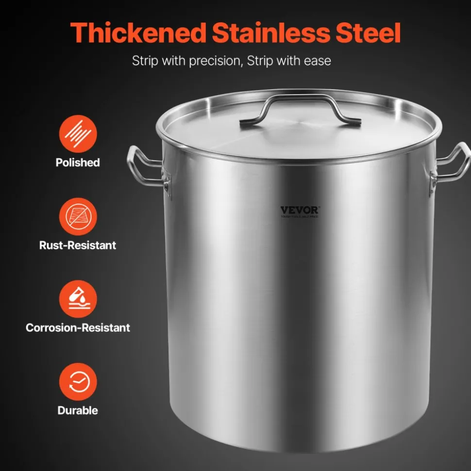 VEVOR Stainless Steel Stockpot, 54L Large Cooking Pots, Cookware Sauce Pot with Basket, Lid, and Handle, Heavy Duty Commercial Grade Stock Pot, Sanding Treatment, for Large Groups Events Silver