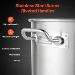 VEVOR Stainless Steel Stockpot, 54L Large Cooking Pots, Cookware Sauce Pot with Basket, Lid, and Handle, Heavy Duty Commercial Grade Stock Pot, Sanding Treatment, for Large Groups Events Silver