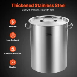 VEVOR Stainless Steel Stockpot, 36 Quart Cooking Pots, Cookware Sauce Pot with Basket, Lid, and Handle, Heavy Duty Commercial Grade Stock Pot, Sanding Treatment, for Steaming Boiling or Frying Silver