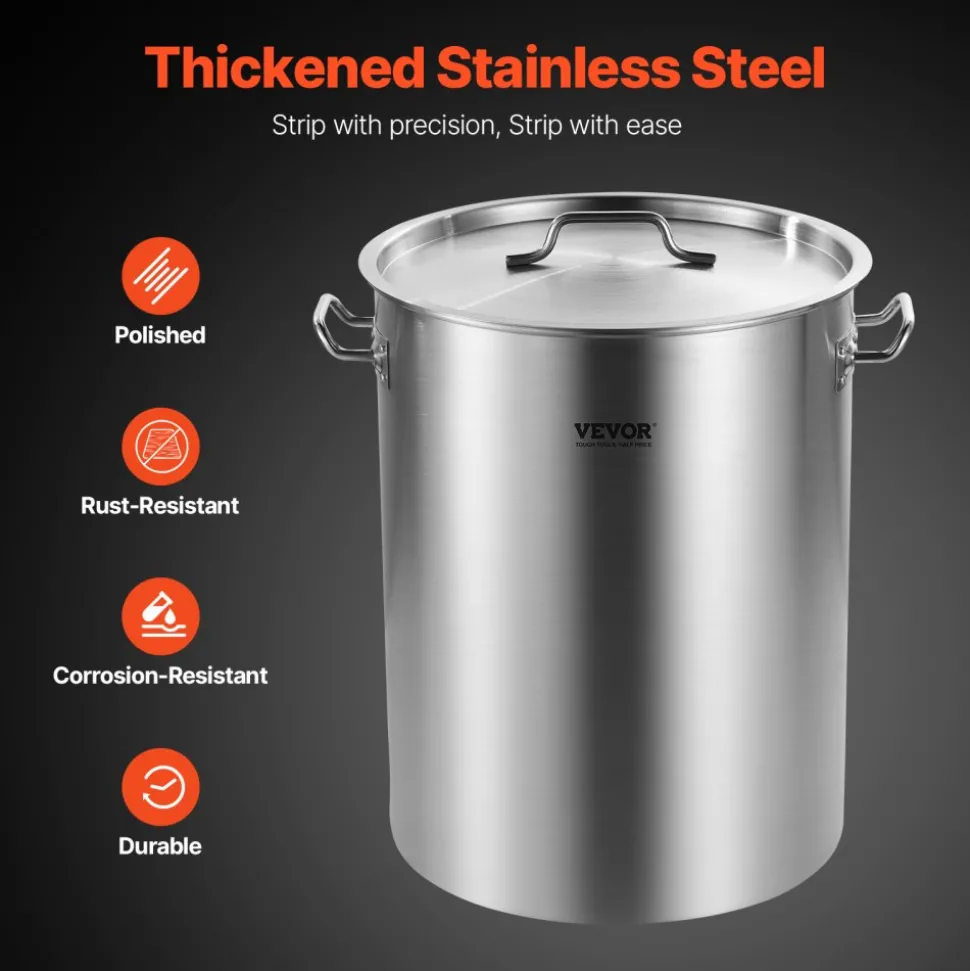 VEVOR Stainless Steel Stockpot, 42 Quart Large Cooking Pots, Multipurpose Cookware Sauce Pot with Lid & Handle, Heavy Duty Commercial Grade Stock Pot, Sanding Treatment, for Large Groups Events Silver