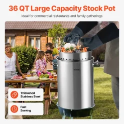 VEVOR Stainless Steel Stockpot, 42 Quart Large Cooking Pots, Multipurpose Cookware Sauce Pot with Lid & Handle, Heavy Duty Commercial Grade Stock Pot, Sanding Treatment, for Large Groups Events Silver
