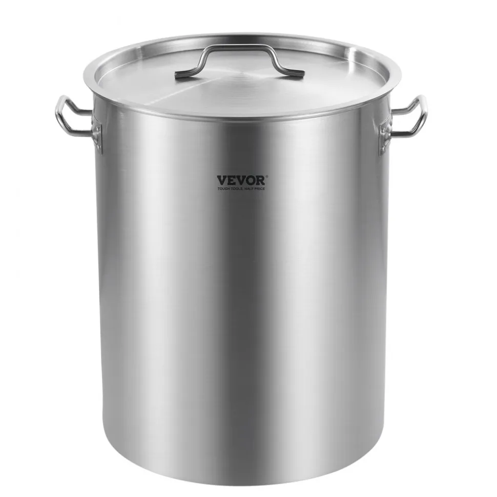 VEVOR Stainless Steel Stockpot, 42 Quart Large Cooking Pots, Multipurpose Cookware Sauce Pot with Lid & Handle, Heavy Duty Commercial Grade Stock Pot, Sanding Treatment, for Large Groups Events Silver