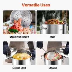 VEVOR Stainless Steel Stockpot, 42 Quart Large Cooking Pots, Multipurpose Cookware Sauce Pot with Lid & Handle, Heavy Duty Commercial Grade Stock Pot, Sanding Treatment, for Large Groups Events Silver