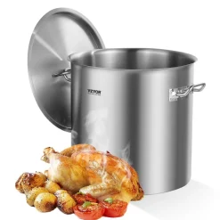 VEVOR Stainless Steel Stockpot, 53 Quart Large Cooking Pots, Cookware Sauce Pot with Lid, and Handle, Heavy Duty Commercial Grade Stock Pot, Sanding Treatment, for Large Groups Events Silver