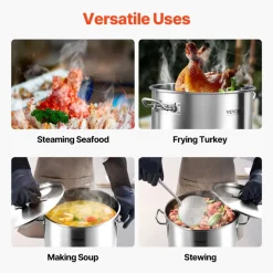 VEVOR Stainless Steel Stockpot, 53 Quart Large Cooking Pots, Cookware Sauce Pot with Lid, and Handle, Heavy Duty Commercial Grade Stock Pot, Sanding Treatment, for Large Groups Events Silver
