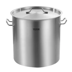 VEVOR Stainless Steel Stockpot, 53 Quart Large Cooking Pots, Cookware Sauce Pot with Lid, and Handle, Heavy Duty Commercial Grade Stock Pot, Sanding Treatment, for Large Groups Events Silver