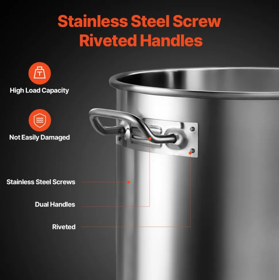 VEVOR Stainless Steel Stockpot, 53 Quart Large Cooking Pots, Cookware Sauce Pot with Lid, and Handle, Heavy Duty Commercial Grade Stock Pot, Sanding Treatment, for Large Groups Events Silver