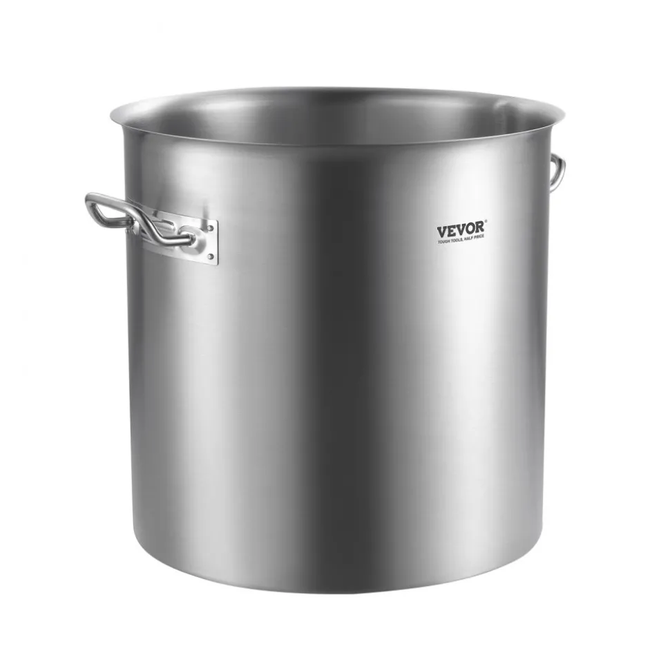 VEVOR Stainless Steel Stockpot, 53 Quart Large Cooking Pots, Cookware Sauce Pot with Lid, and Handle, Heavy Duty Commercial Grade Stock Pot, Sanding Treatment, for Large Groups Events Silver