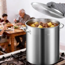VEVOR Stainless Steel Stockpot, 42 Quart Large Cooking Pots, Cookware Sauce Pot with Basket, Lid, and Handle, Heavy Duty Commercial Grade Stock Pot, Sanding Treatment, for Large Groups Events Silver