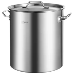 VEVOR Stainless Steel Stockpot, 42 Quart Large Cooking Pots, Cookware Sauce Pot with Basket, Lid, and Handle, Heavy Duty Commercial Grade Stock Pot, Sanding Treatment, for Large Groups Events Silver