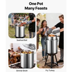 VEVOR Stainless Steel Stockpot, 42 Quart Large Cooking Pots, Cookware Sauce Pot with Basket, Lid, and Handle, Heavy Duty Commercial Grade Stock Pot, Sanding Treatment, for Large Groups Events Silver