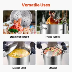 VEVOR Stainless Steel Stockpot, 100 Quart Large Cooking Pots, Cookware Sauce Pot with Basket, Lid, and Handle, Heavy Duty Commercial Grade Stock Pot, Sanding Treatment, for Large Groups Events Silver