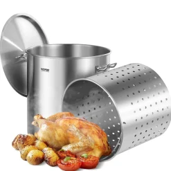 VEVOR Stainless Steel Stockpot, 84 Quart Large Cooking Pots, Cookware Sauce Pot with Basket, Lid, and Handle, Heavy Duty Commercial Grade Stock Pot, Sanding Treatment, for Large Groups Events Silver