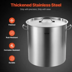VEVOR Stainless Steel Stockpot, 84 Quart Large Cooking Pots, Cookware Sauce Pot with Basket, Lid, and Handle, Heavy Duty Commercial Grade Stock Pot, Sanding Treatment, for Large Groups Events Silver