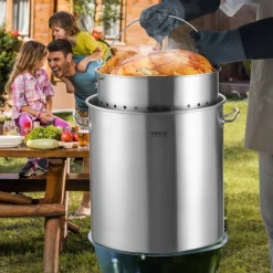 VEVOR Stainless Steel Stockpot, 84 Quart Large Cooking Pots, Cookware Sauce Pot with Basket, Lid, and Handle, Heavy Duty Commercial Grade Stock Pot, Sanding Treatment, for Large Groups Events Silver