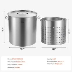 VEVOR Stainless Steel Stockpot, 84 Quart Large Cooking Pots, Cookware Sauce Pot with Basket, Lid, and Handle, Heavy Duty Commercial Grade Stock Pot, Sanding Treatment, for Large Groups Events Silver