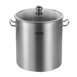 VEVOR Stainless Steel Stockpot, 24 Quart Cooking Pots, Cookware Sauce Pot with Lid, and Handle, Heavy Duty Commercial Grade Stock Pot, Sanding Treatment, for Steaming Boiling or Frying Silver