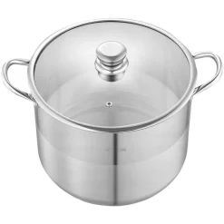 VEVOR Stainless Steel Stock Pot, 16-Quart Stainless Steel Stockpot with Glass Lid, PFOA-Free, PFAS-Free, Compatible with Gas Stoves, Induction Cooktops, Electric Stoves, for Soups, Stews, and Pasta