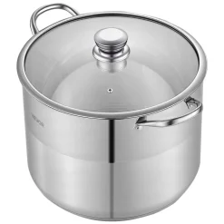 VEVOR Stainless Steel Stock Pot, 16-Quart Stainless Steel Stockpot with Glass Lid, PFOA-Free, PFAS-Free, Compatible with Gas Stoves, Induction Cooktops, Electric Stoves, for Soups, Stews, and Pasta