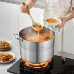 VEVOR Stainless Steel Stock Pot, 16-Quart Stainless Steel Stockpot with Glass Lid, PFOA-Free, PFAS-Free, Compatible with Gas Stoves, Induction Cooktops, Electric Stoves, for Soups, Stews, and Pasta