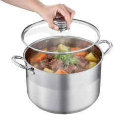 VEVOR Stainless Steel Stock Pot, 12-Quart Stainless Steel Stockpot with Glass Lid, PFOA-Free, PFAS-Free, Compatible with Gas Stoves, Induction Cooktops, Electric Stoves, for Soups, Stews, and Pasta